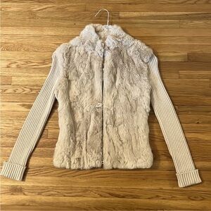 Tan real Fur zip up knit jacket